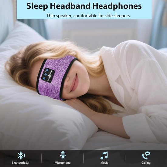 Slaapkoptelefoon Bluetooth - Hoofdband Koptelefoon - Ontspannen Slapen - Platte Luidsprekers - 50-70 cm - Lila — afbeelding 3