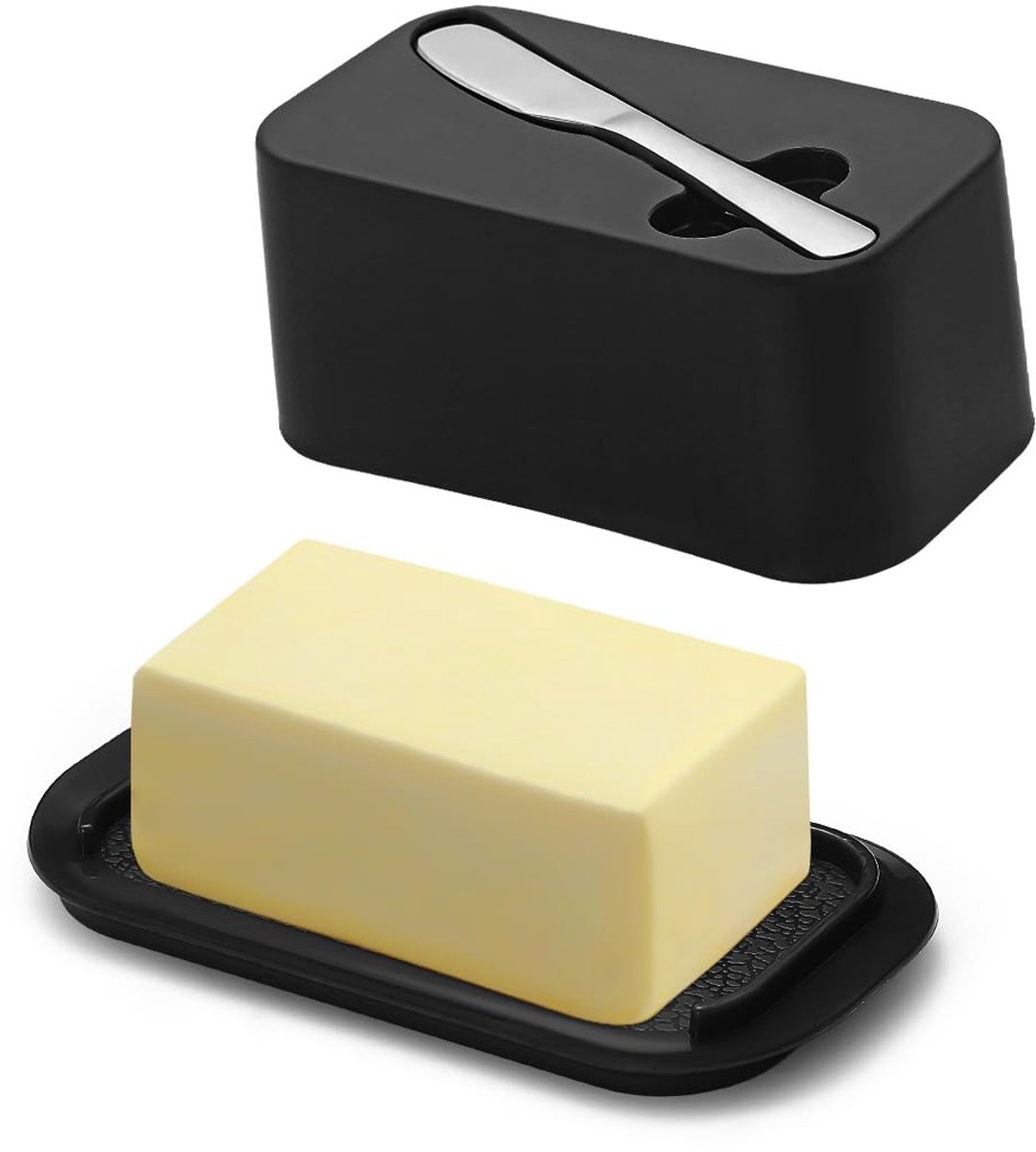 Botervloot met deksel voor aanrecht en koelkastdeur Plank met boterspreidermes, boterhouder, plastic boterhouder Tray Container
