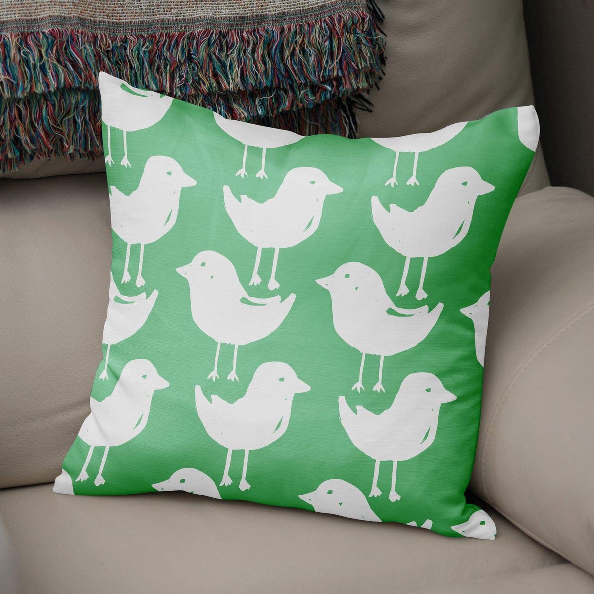 Kussenhoes Benzine Groen & Wit, Gooi kussenhoezen, Home Decoratieve Kussenslopen voor woonkamer, Bank, Slaapkamer, Grootte: 43X43 Cm - Ontworpen en vervaardigd in Turkije