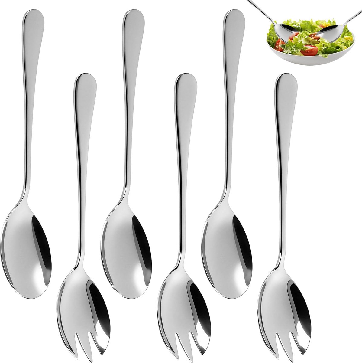 Slabestek en Roestvrij Staal, Saladebestekset, Zilver Slalepel en Slavorken, Saladeserveerset, Herbruikbaar Slabestekset voor Keuken, Restaurants, Hotels, Partybuffet