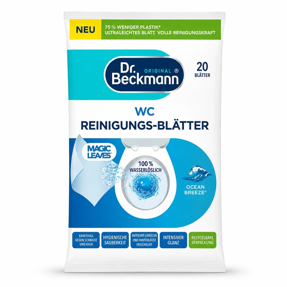 Dr. Beckmann WC Reinigingsbladeren Ocean Breeze - 20 Wateroplosbare Reinigingsbladeren