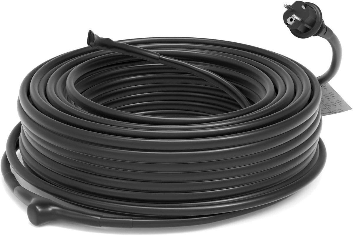 Verwarmingskabel met Thermostaat - Vorstbescherming Kabel - Waterleidingen Beschermen - Zelfregulerend - 12 Meter - Zwart