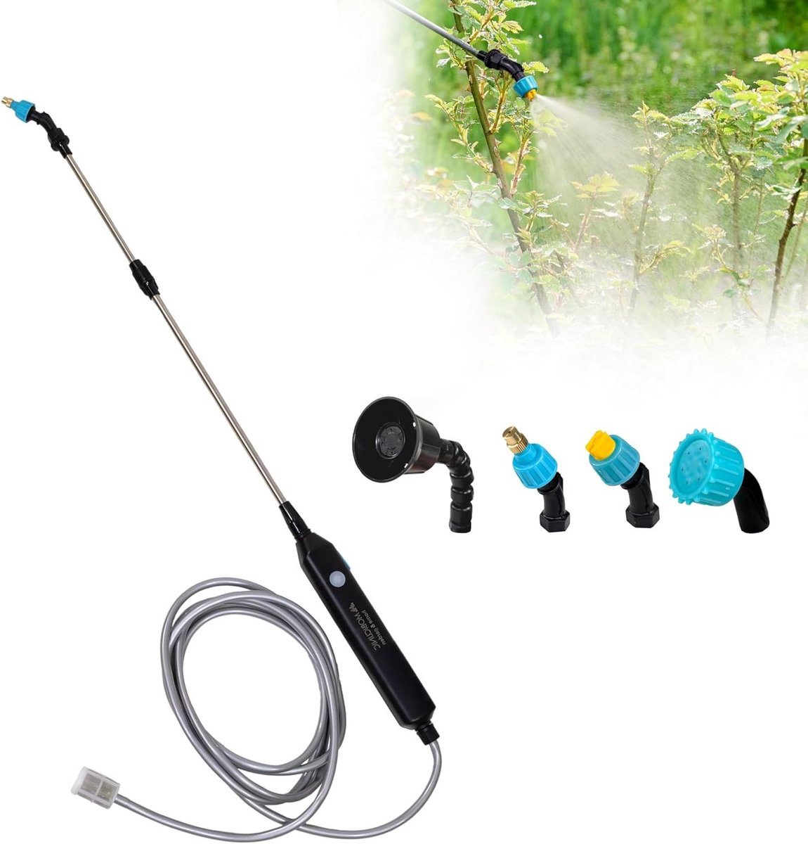 Elektrische Tuinsproeier - Watersproeier Tuin - Irrigatie en Reiniging - 4 Sproeikoppen - Uitschuifbaar 60-85cm - Zwart