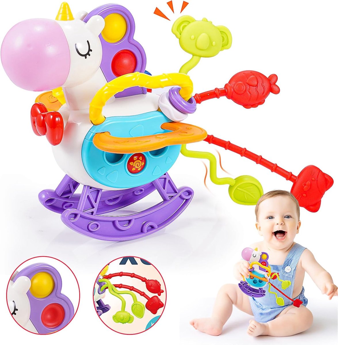 SilicNaonen Trekkoord Activiteiten Speelgoed - Montessori speelgoed - sensorisch speelgoed - bijtring - bijtspeelgoed baby - babyspeelgoed - voor kinderen van 6 tot 24 maanden - Peuter Speelgoed – Jongens Meisjes - 1 jaar – 2 jaar -cadeau