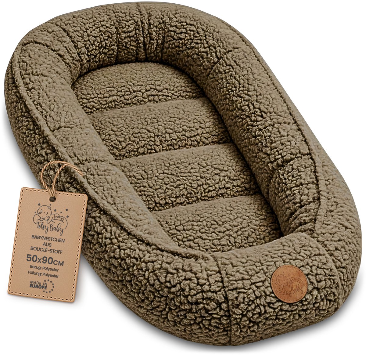 Knus Baby Nestje Pasgeborene – zacht draagbaar en comfortabel Nest voor Ledikant Kinderbed Wieg Babykamer en Onderweg – behaaglijk voor Jongen & Meisje 90x50 cm Donkerbeige