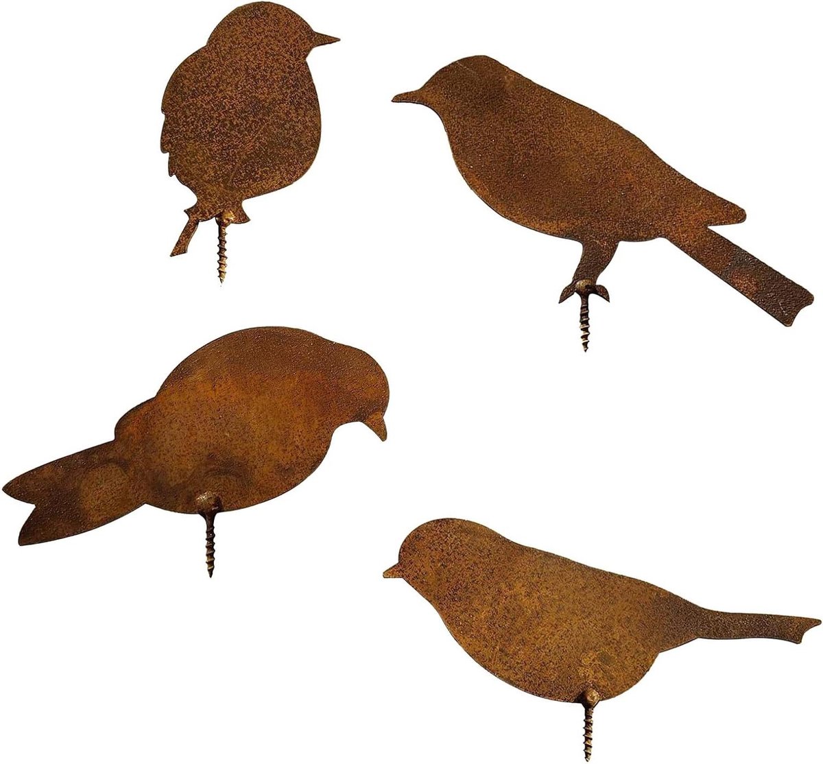 Roestvogels decoratie - Metalen vogels - Tuin versieren - Uniek roest design - 4 stuks - Roestkleurig