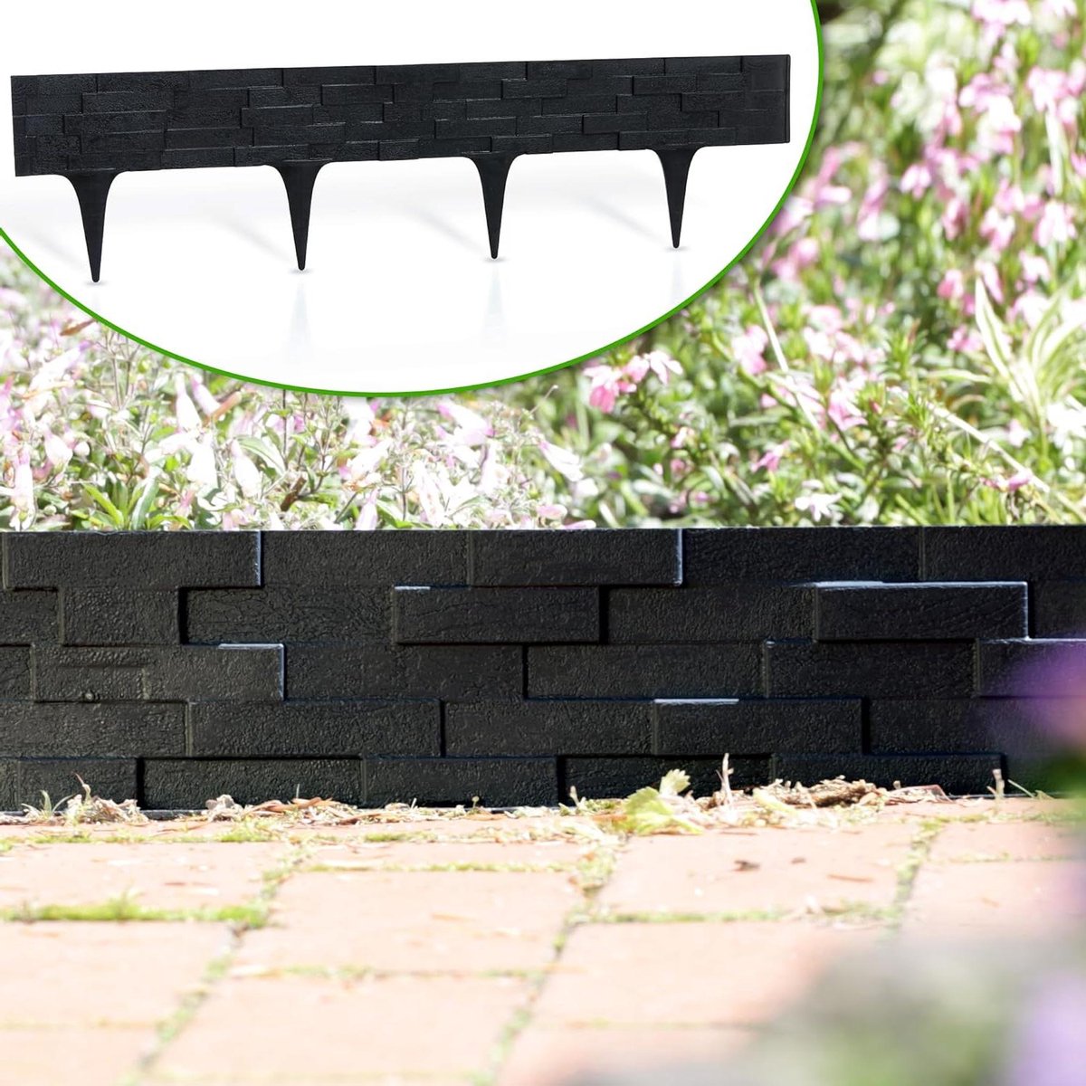 Gazonrand Tuinpalissade - Bloembedranding Hek - Tuin Decoratie - Flexibel Steenlook - 395 m - Zwart