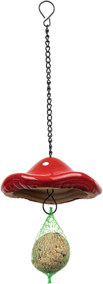 Voederhuisje Paddenstoel - Vogelvoerhouder - Vogels Voeren - Glanzend Keramiek - 14 cm Diameter - Rood