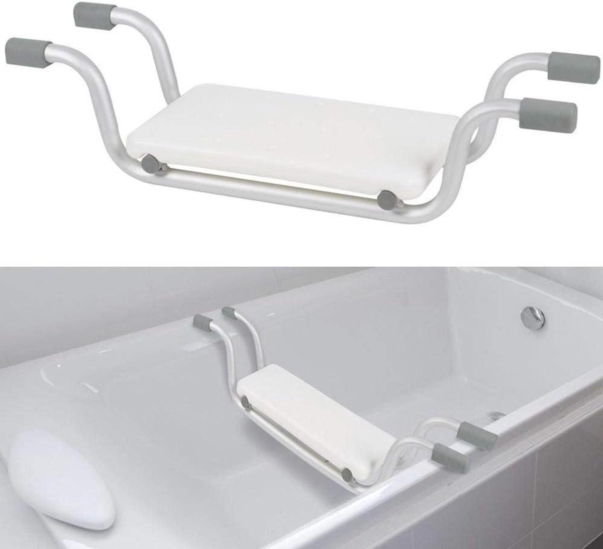 Badzitje - Badkruk - Veilig Douchen - Antislip Voetjes - 74 x 23 x 18 cm - Zilver Wit