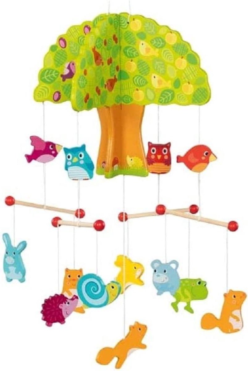 Mobiel Boomhuis - Wiegdecoratie Speelgoed - Babykamer Aankleden - Bewegende Elementen - 20x29 cm - Meerkleurig