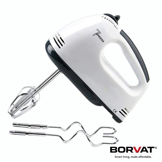 Handmixer 400W - Elektrische Mixer met 7 Snelheden - Inclusief Gardes en Deeghaken - Wit van Borvat — afbeelding 2