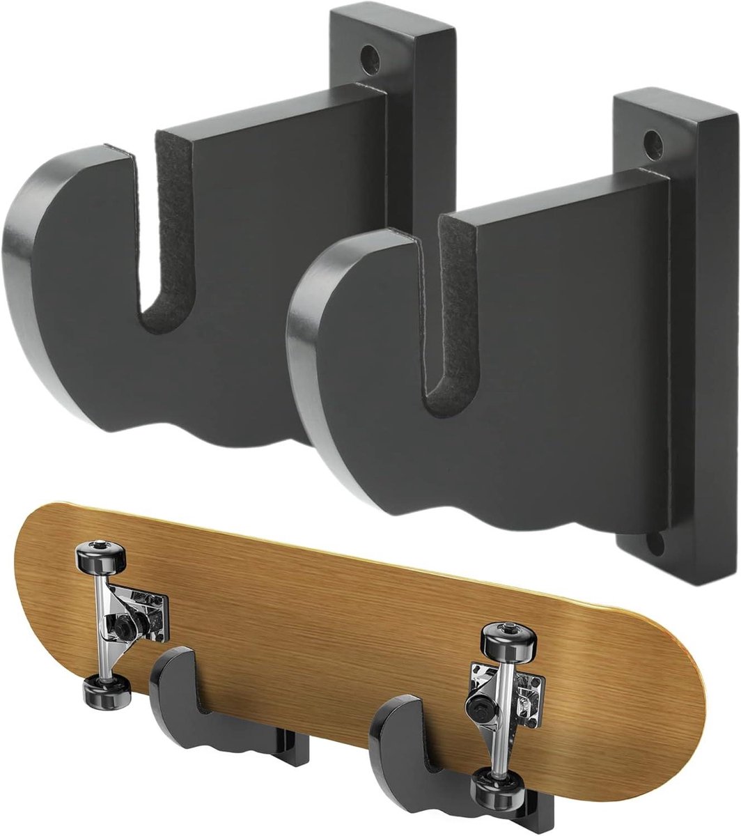 Skateboard Muurbevestiging - Longboard Hanger - Skateboard Opslag - Vilt Bekleding - 14 x 4 x 13 cm - Zwart