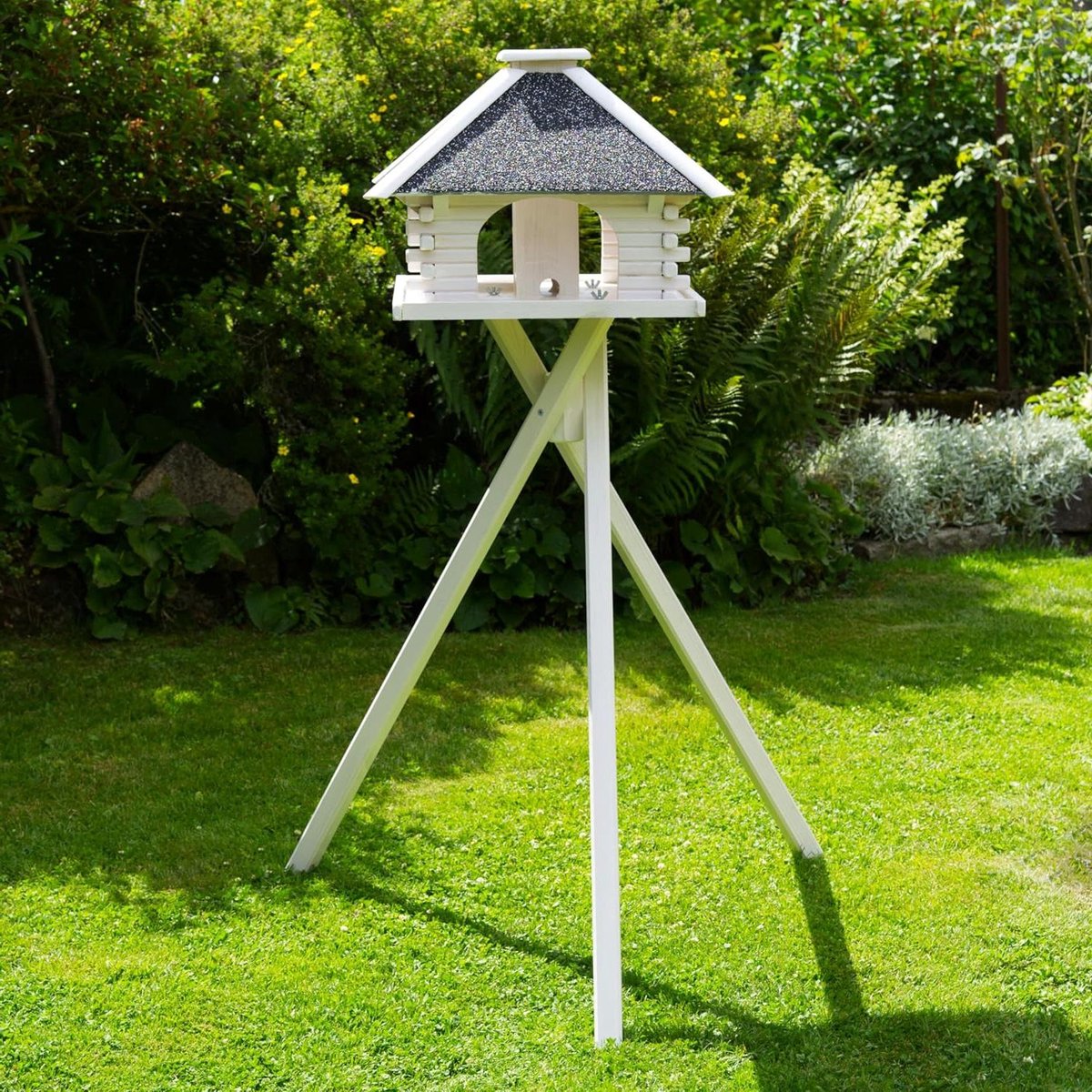 Vogelhuis met Standaard - Vogelhuisje Tuin - Vogels Voeren - Praktisch Voersilo - 50x50x38cm - Wit Dak Antraciet
