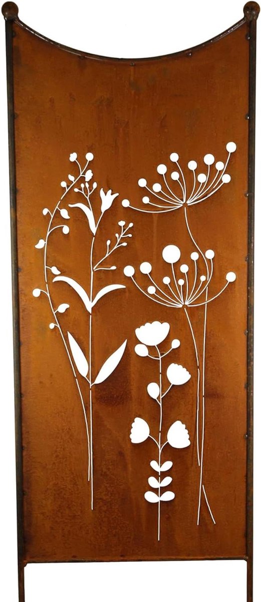 Tuinbord Bloemen - Bloemenbord Tuindecoratie - Tuin Aankleden - Roestpatina Uniek - 115 cm - Roestbruin