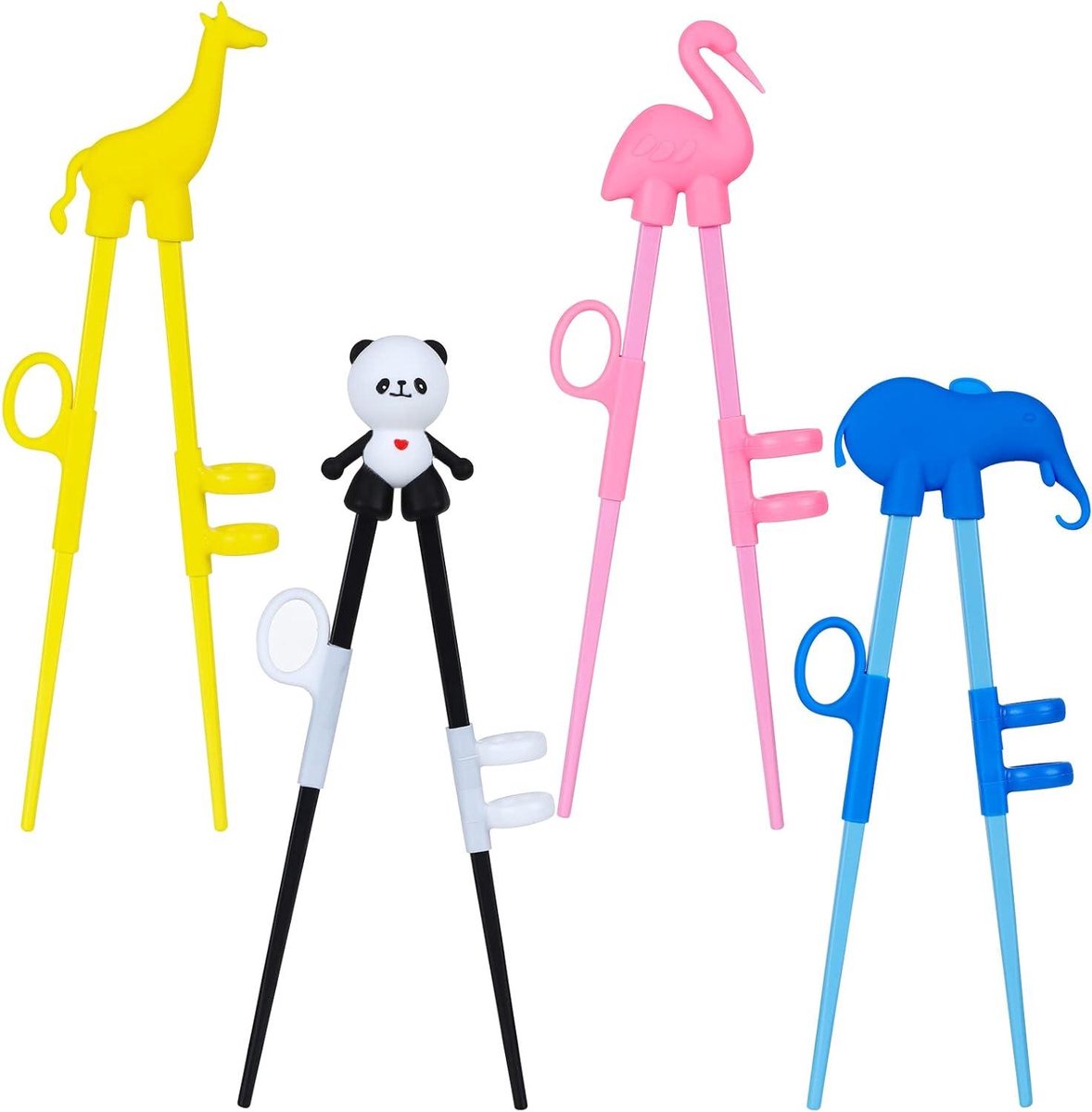 Eetstokjes Helper Set - Kinder eetstokjes - Zelfstandig leren eten - Afneembare dierfiguren - 18 cm lang