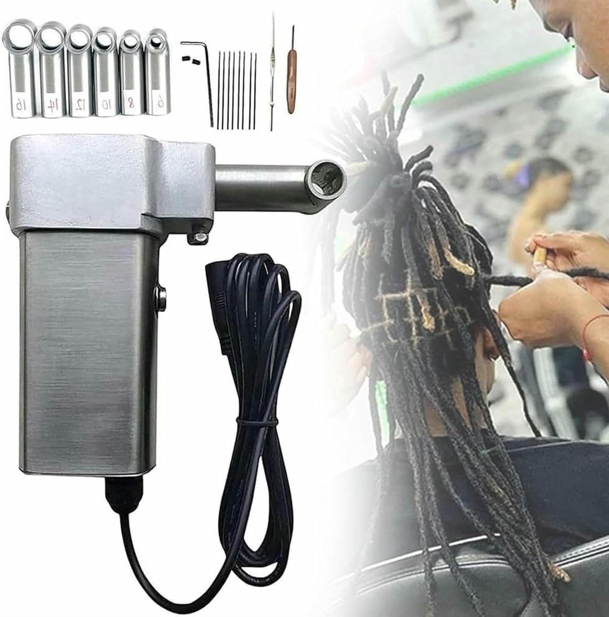 Draagbare Dreadlock Machine - Haarvlechter Loc Maker - Haarstijlen Maken - Handheld Ontwerp - 6mm tot 16mm - Zilver