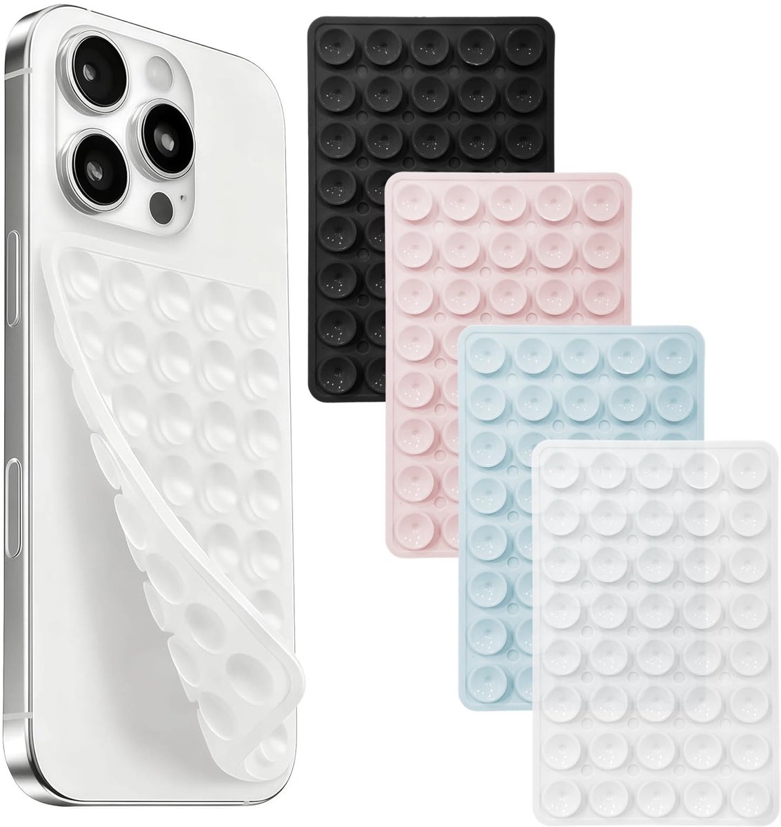 4 stuks siliconen telefoonhouders met 40 zuignappen, dubbelzijdige houder voor selfies en video's, sterke achterkant op spiegelglas of tegels