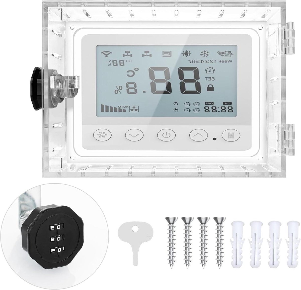 Thermostaat Combinatieslot Box - Thermostaat Beveiliging Deksel - Energie Verbruik Beheersen - Aanpasbaar Cijferslot - 20 x 12 cm - Transparant