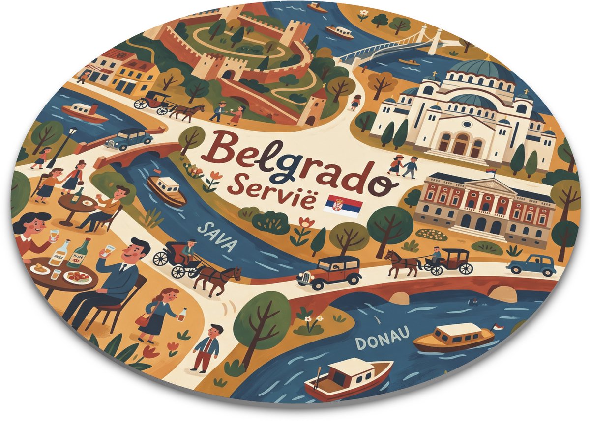 Ronde muismat Belgrado Servië Retro illustratie stad