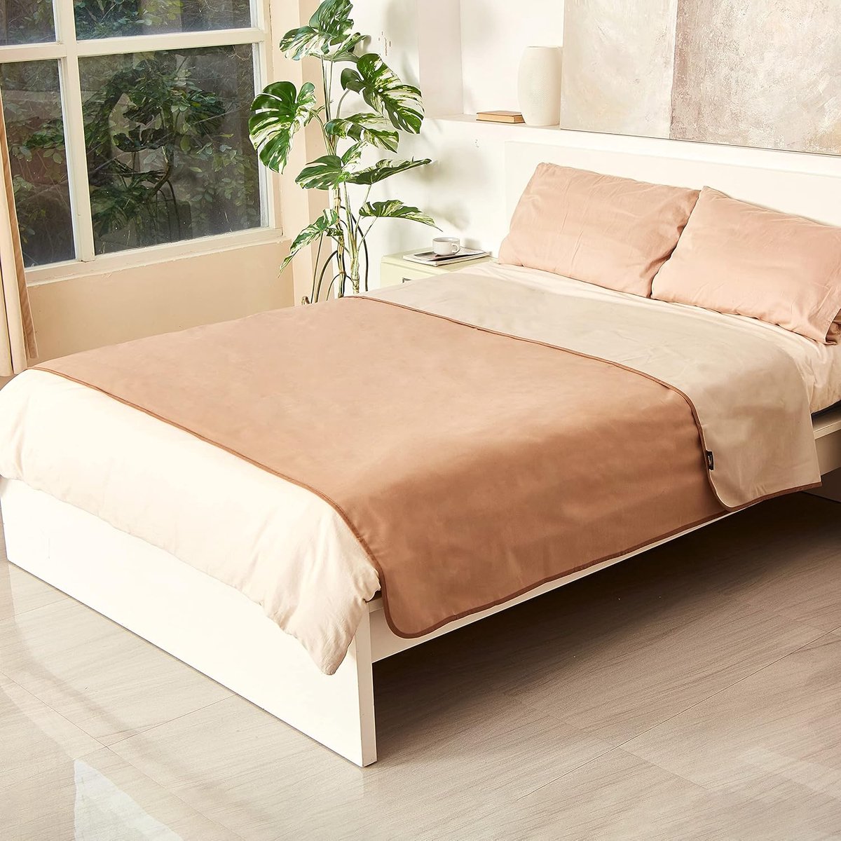 Classy Waterdichte deken voor bed, omkeerbare fleecedeken, bankbeschermer, sprei, bankhoes, vloeistofbestendige liefdesdeken, 203 x 152 cm, camel/taupe