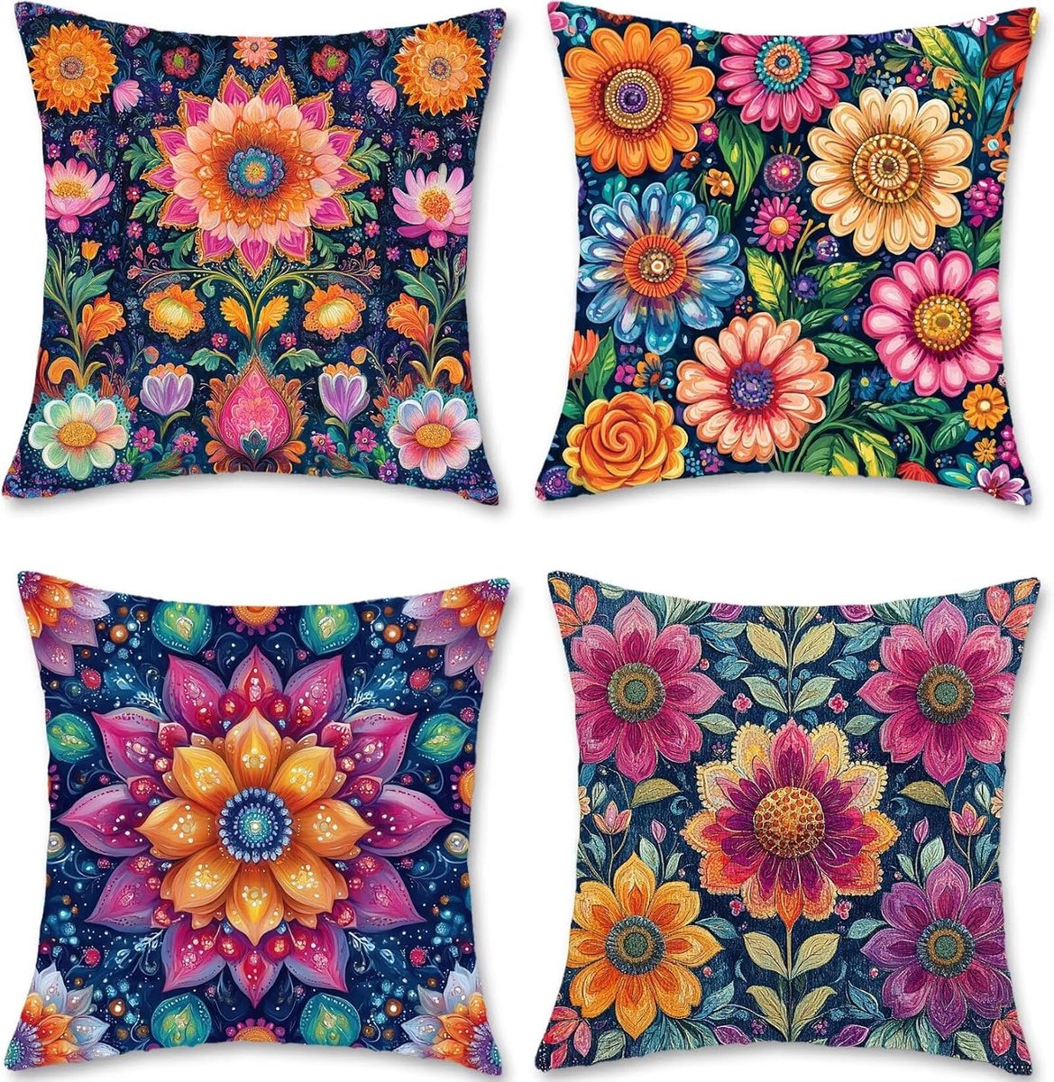 Kussensloop, 50 x 50 cm, 4 stuks, kleurrijk, fluweel, bankkussens, bloemendecoratie, zachte en ademende kussenslopen voor thuis, Halloween, tuin, decoratie, S1-217