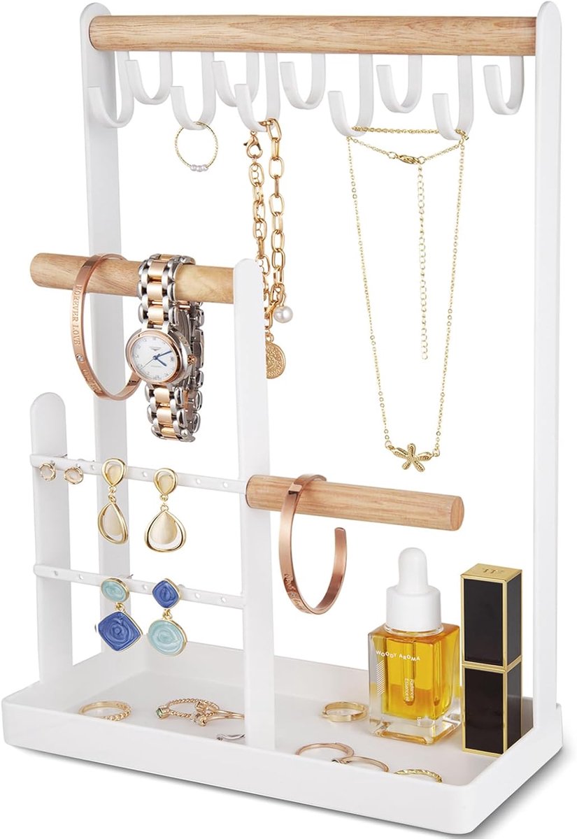 Sieradenstandaard, Sieradenhouder, Kettinghouder, Oorbelhouder Standaard, Oorbel Organizer Display Standaard, Kettingophanging, Kettingstandaard -Wit