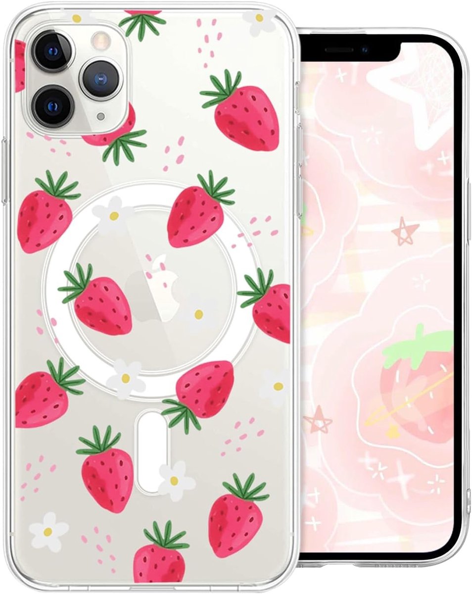 Transparante TPU en Acryl Beschermcase voor iPhone 11 Pro Max - Schokbestendig, Krastbestendig en Stofdicht met Aardbeienbloem Design