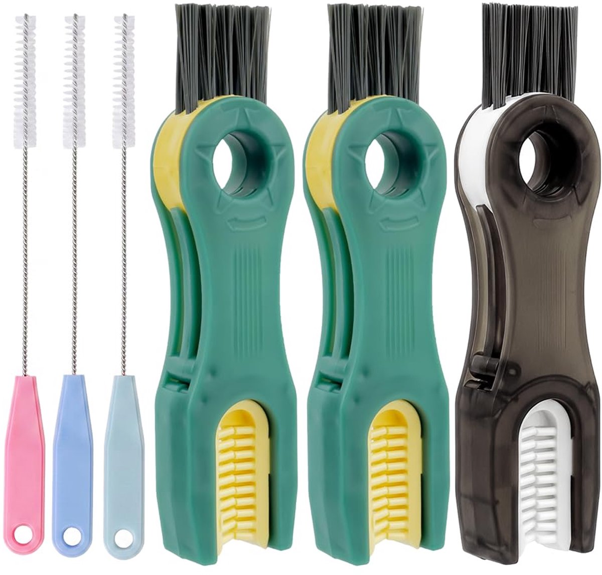 3 stuks flessendekselborstel, 3-in-1 reinigingsborstel voor bekerdeksel, voegenborstel, cup lid cleaning brush set, rietjesborstel, met 3 rietjes reinigingsborstels