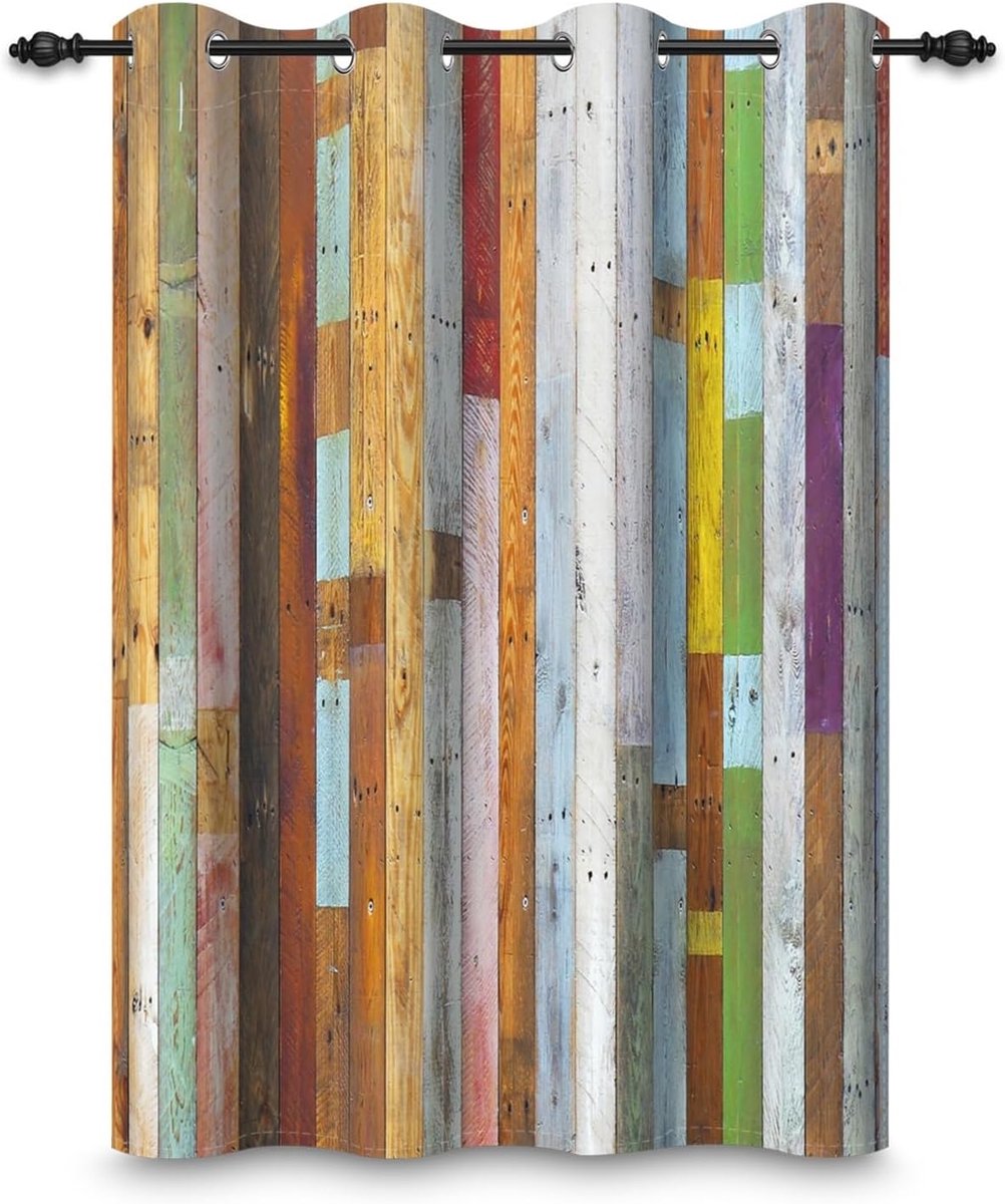 117 x 183 cm, verduisteringsgordijn, van houten plank, kleurrijk, vintage, verticale strepen, stevig, warmte-isolatie, ruimteverdeler, gordijnen met oogjes voor ramen, woonkamer, slaapkamer, 1