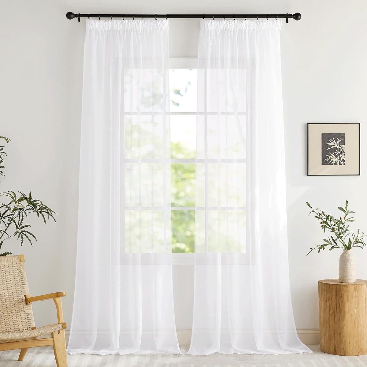 Transparante Gordijgen Curtains Gordijnen Kant en Klaar Vitragegordijnen voor Woonkamer Slaapkamer Studeerkamer Kinderkamer Gefilterd licht Ademend,140B x 240H cm (2 Panelen),Wit