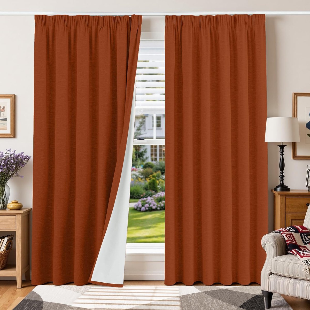 100% verduisterend gordijn met plooiband, warmte-isolerend, koudebestendig, set van 2, 200 x 200 cm (b x h), linnen gordijnen voor slaapkamerrails, woonkamer, huis, hittebescherming, lawaai