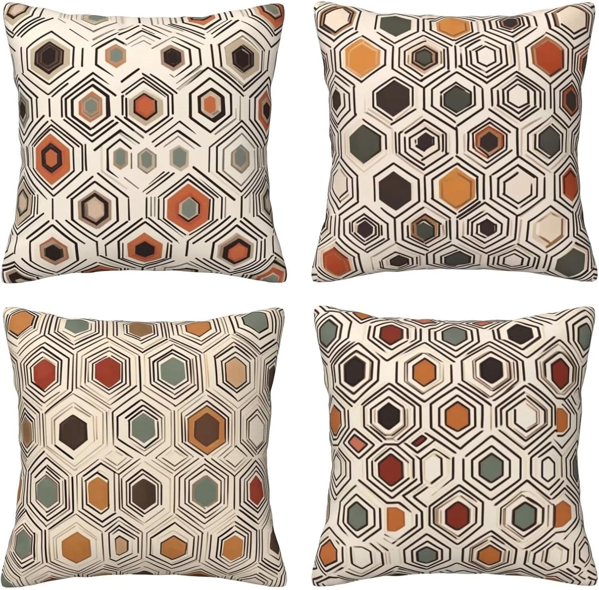 Kussenslopen van 65 x 65 cm, set van 4 stuks, zachte fluwelen kussenslopen met onzichtbare rits, voor slaapbank, thuis, terras, decoratie, abstracte ruit, set van 4 kussenslopen U1703