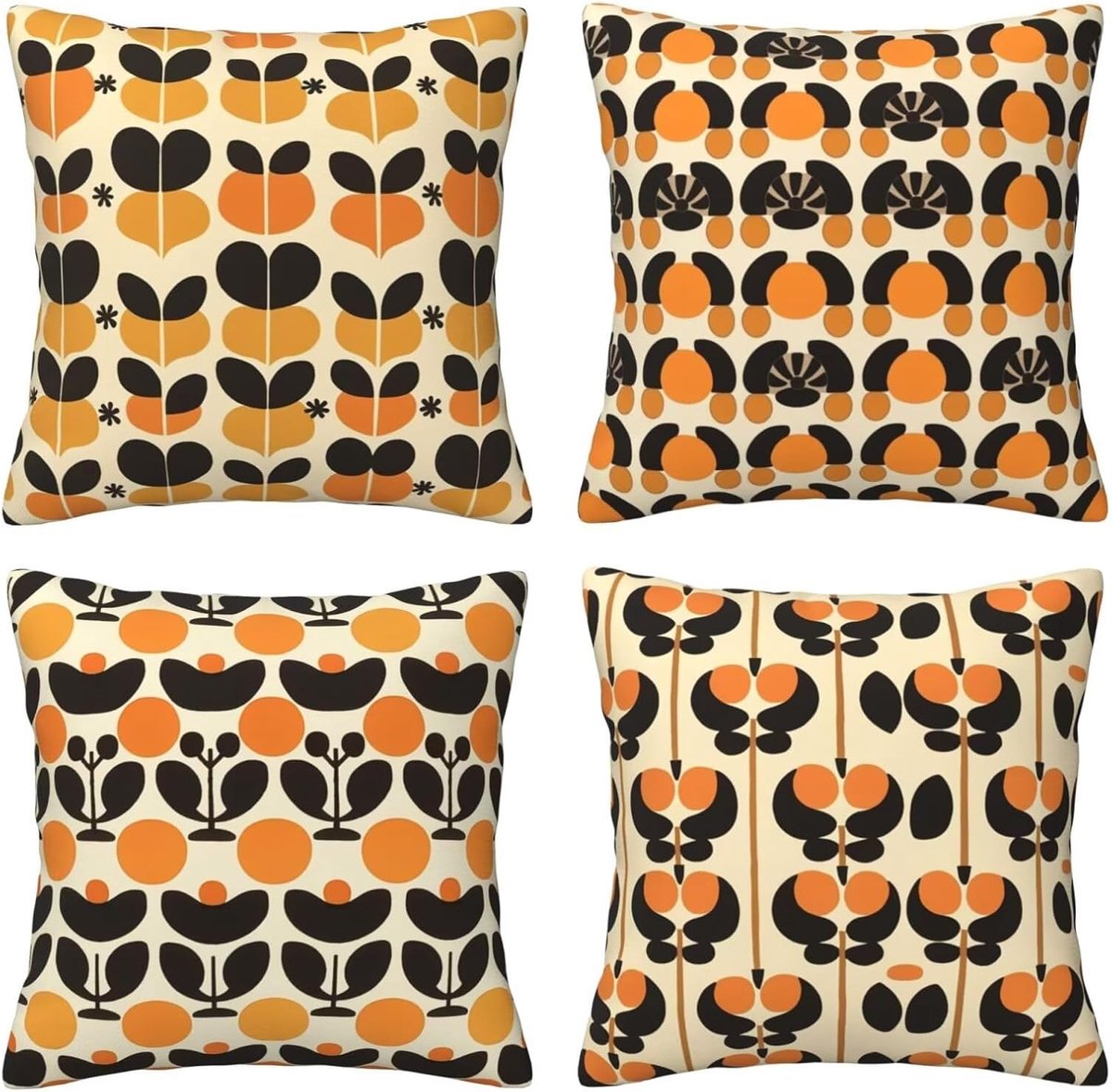 Kussenslopen van 65 x 65 cm, set van 4 stuks, zachte fluwelen kussenslopen met onzichtbare rits, voor slaapbank, woondecoratie, geel en zwart, geometrie, set van 4 kussenslopen 26 x 26 inch U3995