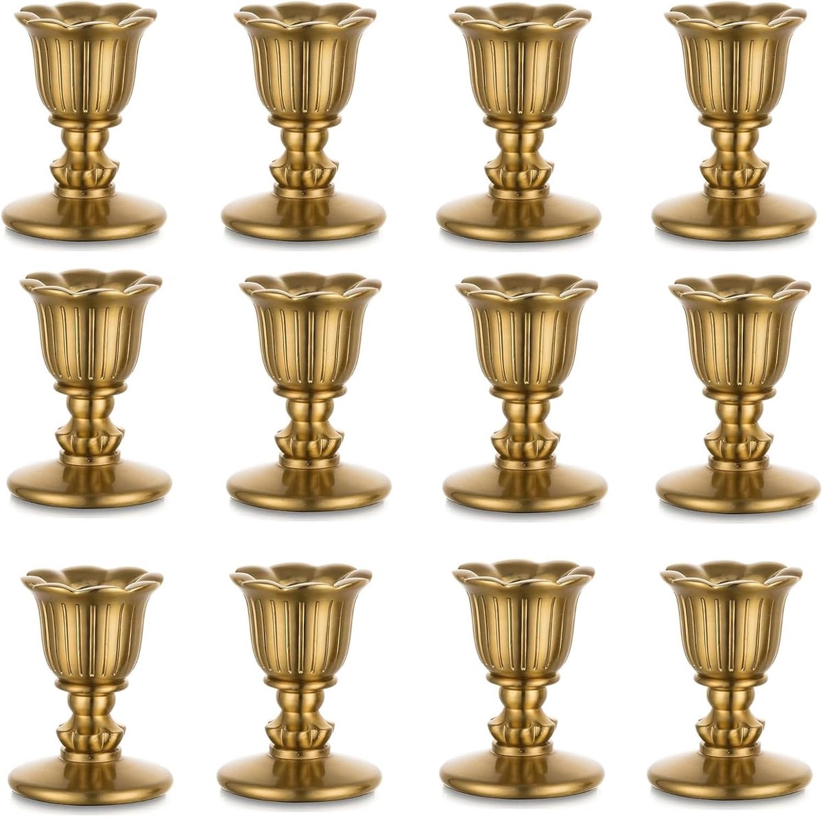 kandelaar kandelaar voor staafkaarsen Messing - Romadedi set van 12 kleine staafkandelaars goud voor retro antiek tafeldecoratie, huwelijk, woonkamer, Kerstmis, feest, adventskrans decoratie