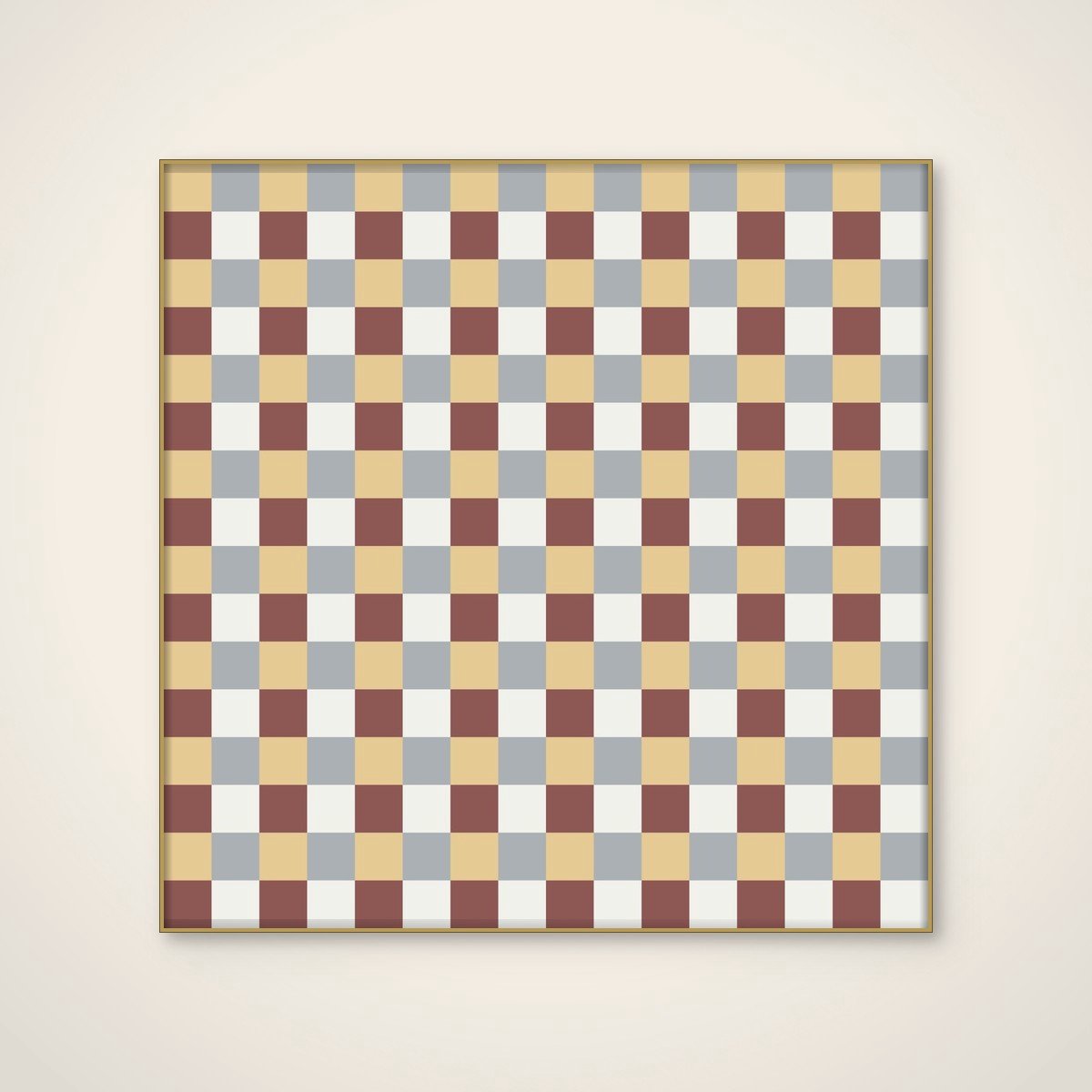 Akoestisch schilderij - 100 x 100 cm - Earthy Checker Pattern van Little Dean - Geometrische wanddecoratie - goud textielframe