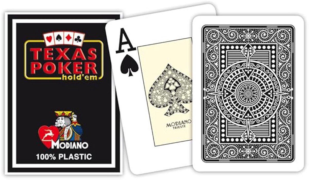 MODIANO CARDS TEXAS CARDS Zwart 100% PLASTIC JUMBO INDEX PLAYING CARDS