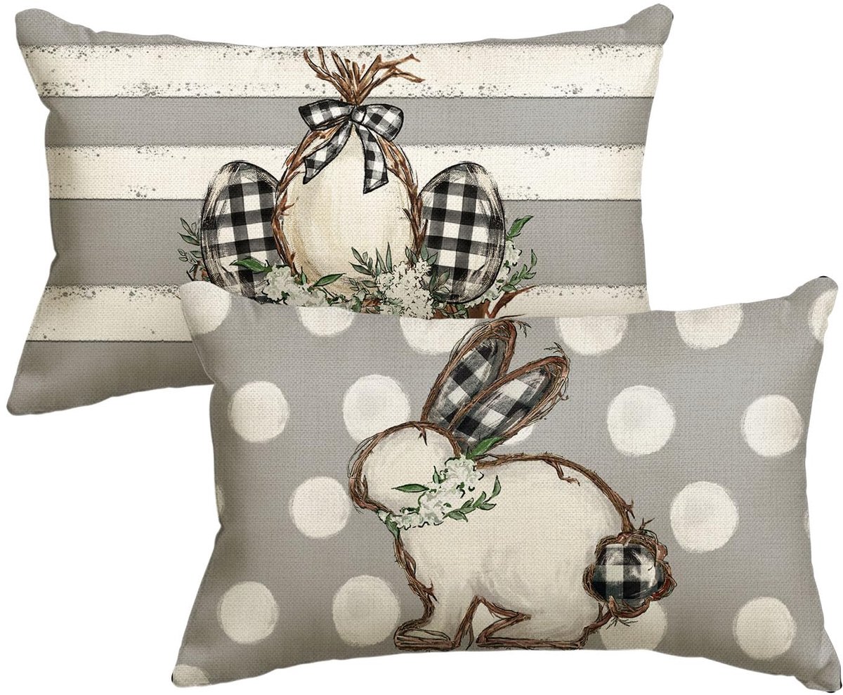Mode Set van 2 decoratieve kussenslopen met hazen en hazen, 30 x 50 cm, voor bank, woonkamer