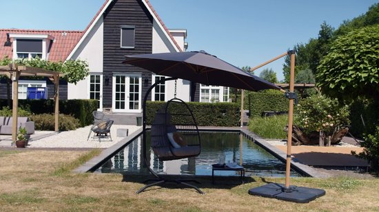 Homra Parasol met Voetpedaal - Stabiele Zweefparasol Luxe uitvoering - Ø300 cm - Draai- en Kantelbaar - Inclusief beschermhoes om makkelijk op te bergen en kruisvoet - Grijs
