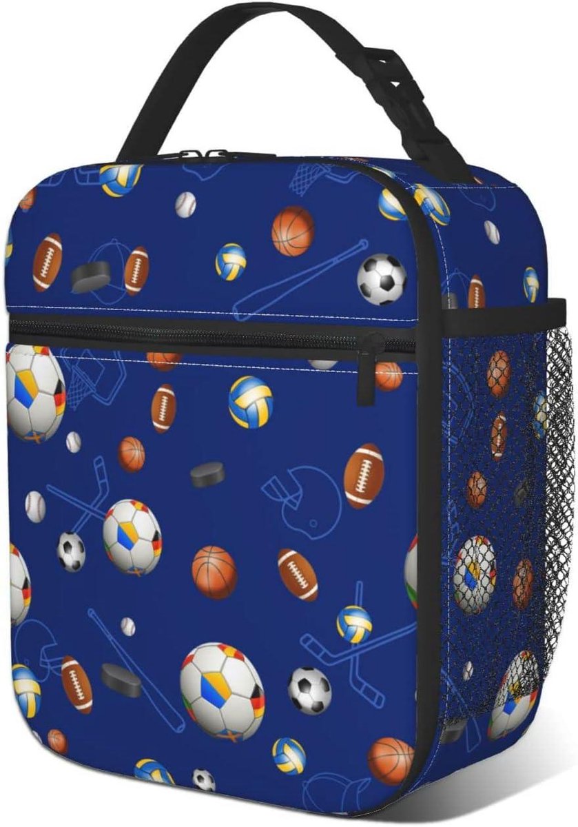 Kinder Lunchtas - Voetbal Tas - Maaltijd Meenemen - Luchtdichte Sluiting - Grote Capaciteit - Multicolor