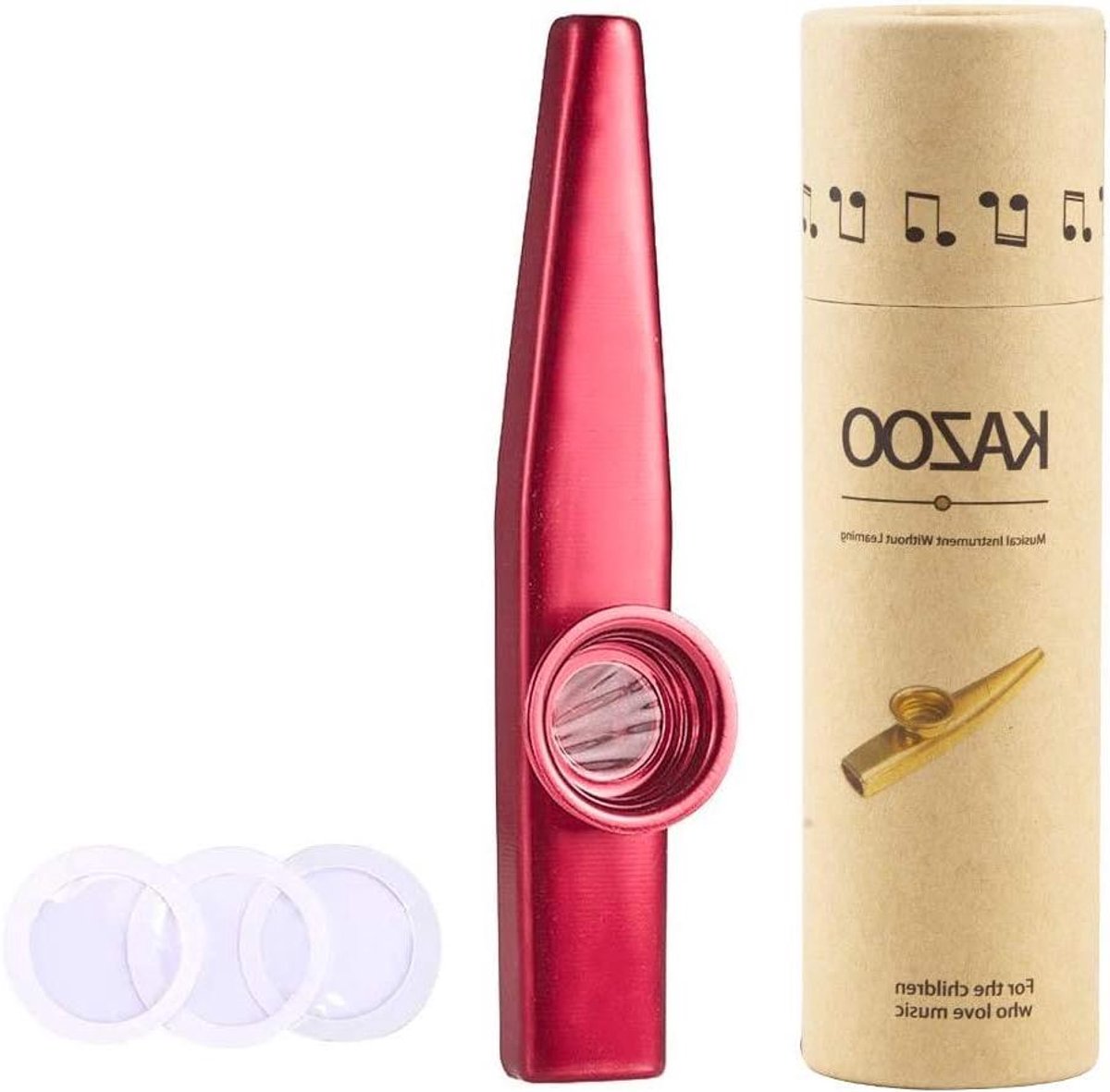 Kazoo Muziekinstrument - Lippenspel Koper - Muziek Maken - Inclusief Extra Membranen - Compact Formaat - Rood