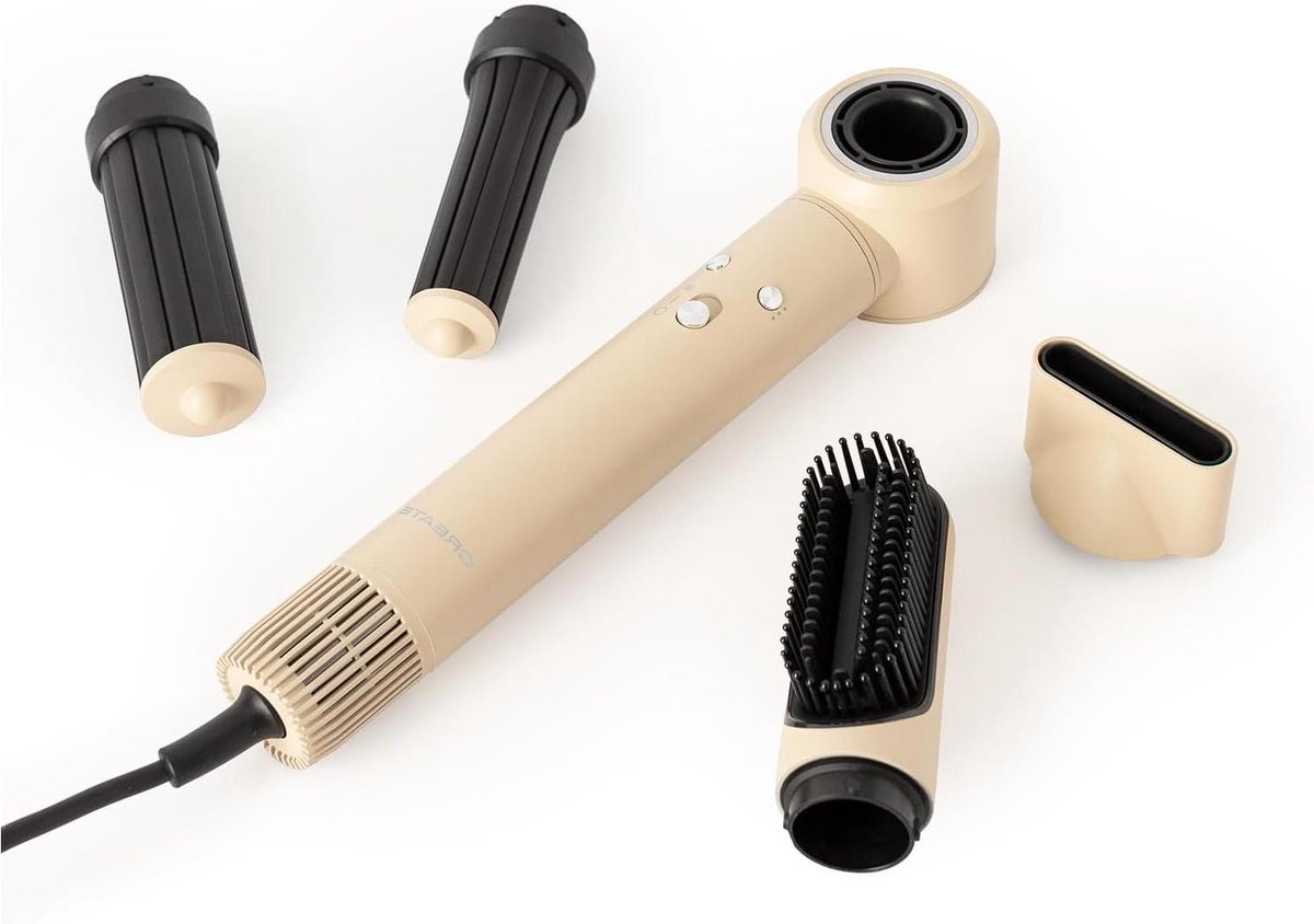 Luchtföhn en Styler - Haarvormer Krultang - Haar Stylen - 5-in-1 Opzetstukken - 1300 W - Zand/Motro