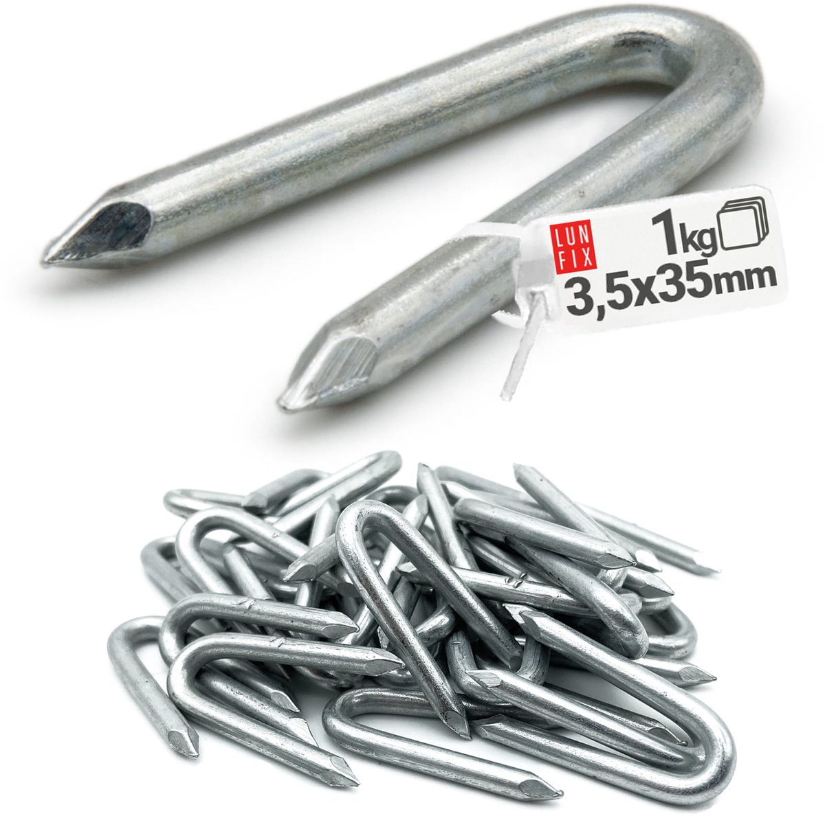 LUN FIX - Krammen 3,5 x 35 mm - 1kg (ca. 210 stk.) - Verzinkt staal - U-vormige krammen voor gaas