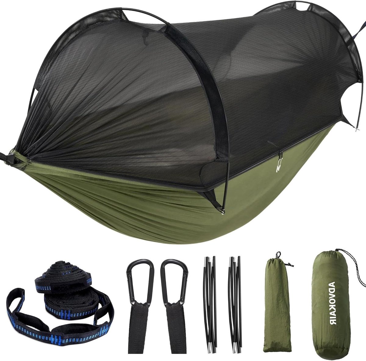 Campinghangmat - Reishangmat Klamboe - Buiten Ontspannen - Scheurbestendig Nylon - Tot 227 kg - Groen
