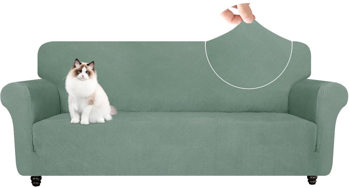 Bankhoes Voor 3-Zits Met Armleuningen, Elastisch Universele Bankovertrek Voor Woonkamer, Bankhoes Voor Katten, Krasbestendig Meubelhoes, Met Anti-Slip Schuim, Lichtgroen