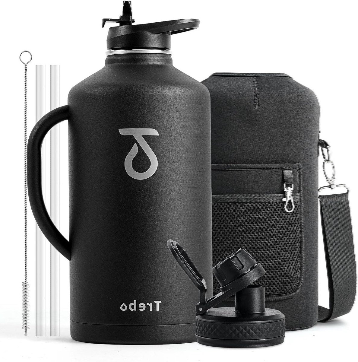 Isolerende Waterfles - Grote Drinkfles - Langdurig Warm Koud - Met Handvat - 3.5 Liter - Zwart