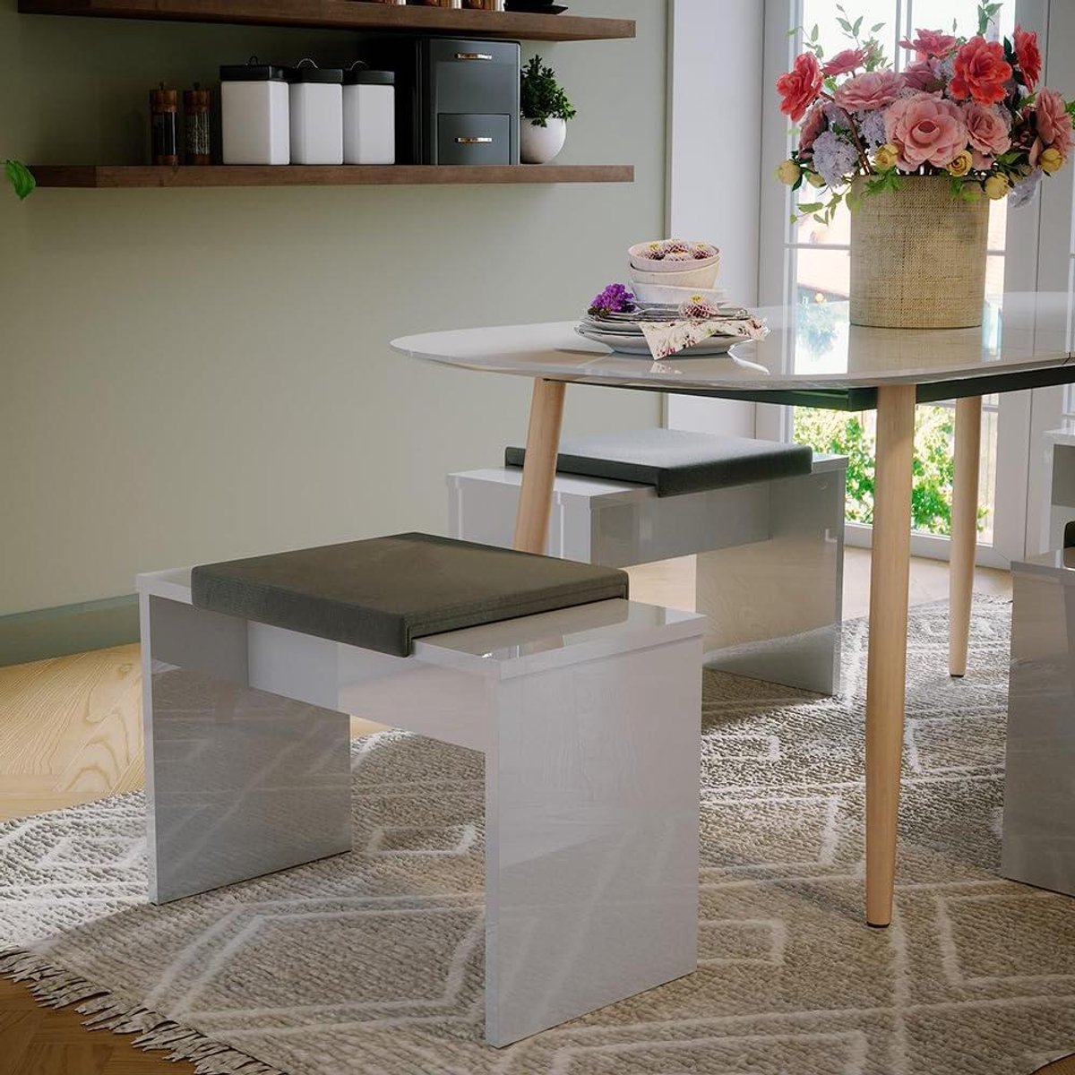 Kaptafel Bank - Make-up Stoel - Comfortabel Zitten - Stabiele Constructie - 90 cm Breed - Wit