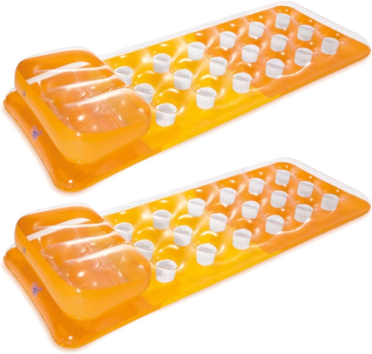 Luchtbed met 18 vakken - Opblaasbaar matras - Ontspannen in water - Geïntegreerd kussen - 188 x 71 cm - Oranje