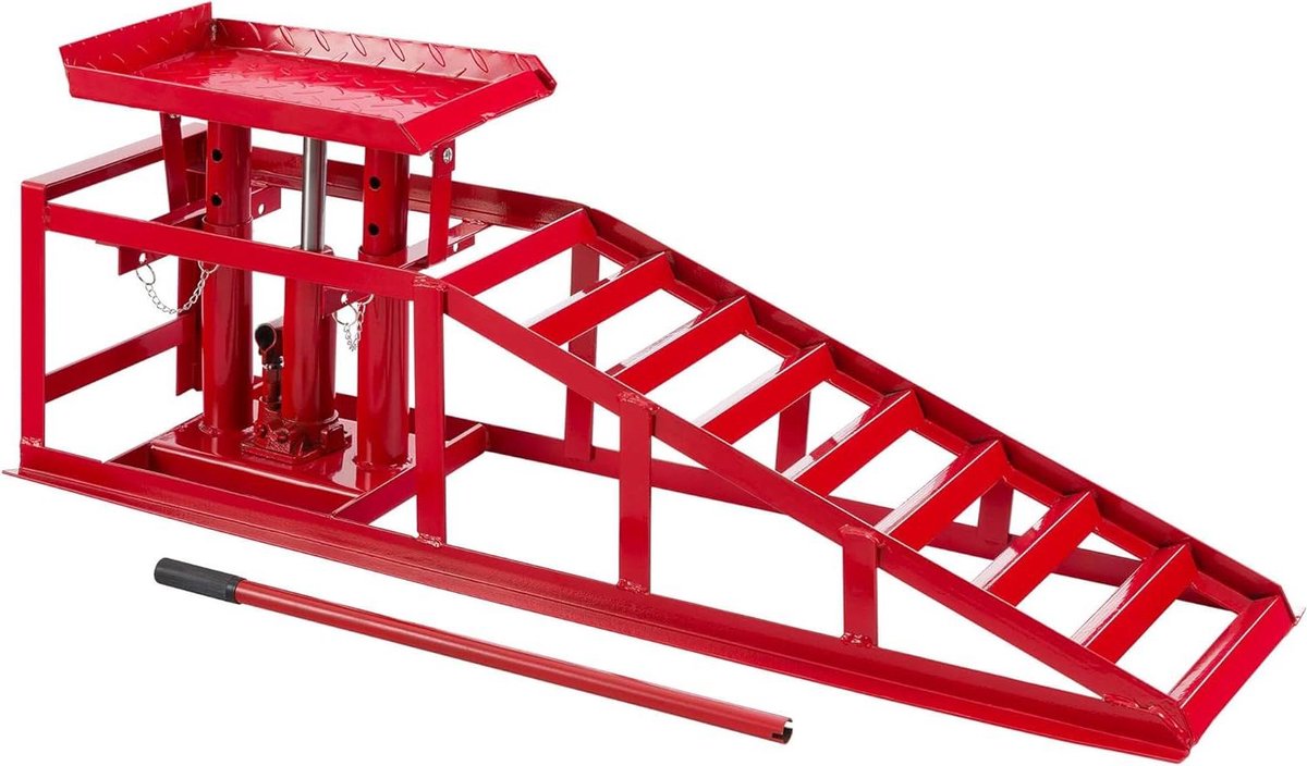 Oprijplaat Hydraulisch - Hefplatform Auto - Onderhoud Voertuigen - In Hoogte Verstelbaar - 2000 kg - Rood