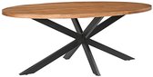 Meubelplaats ovale mango Eettafel met spinpoot industrieel design 240x110 cm - Zwarte Metalen Matrixpoot - mangohout ovaal