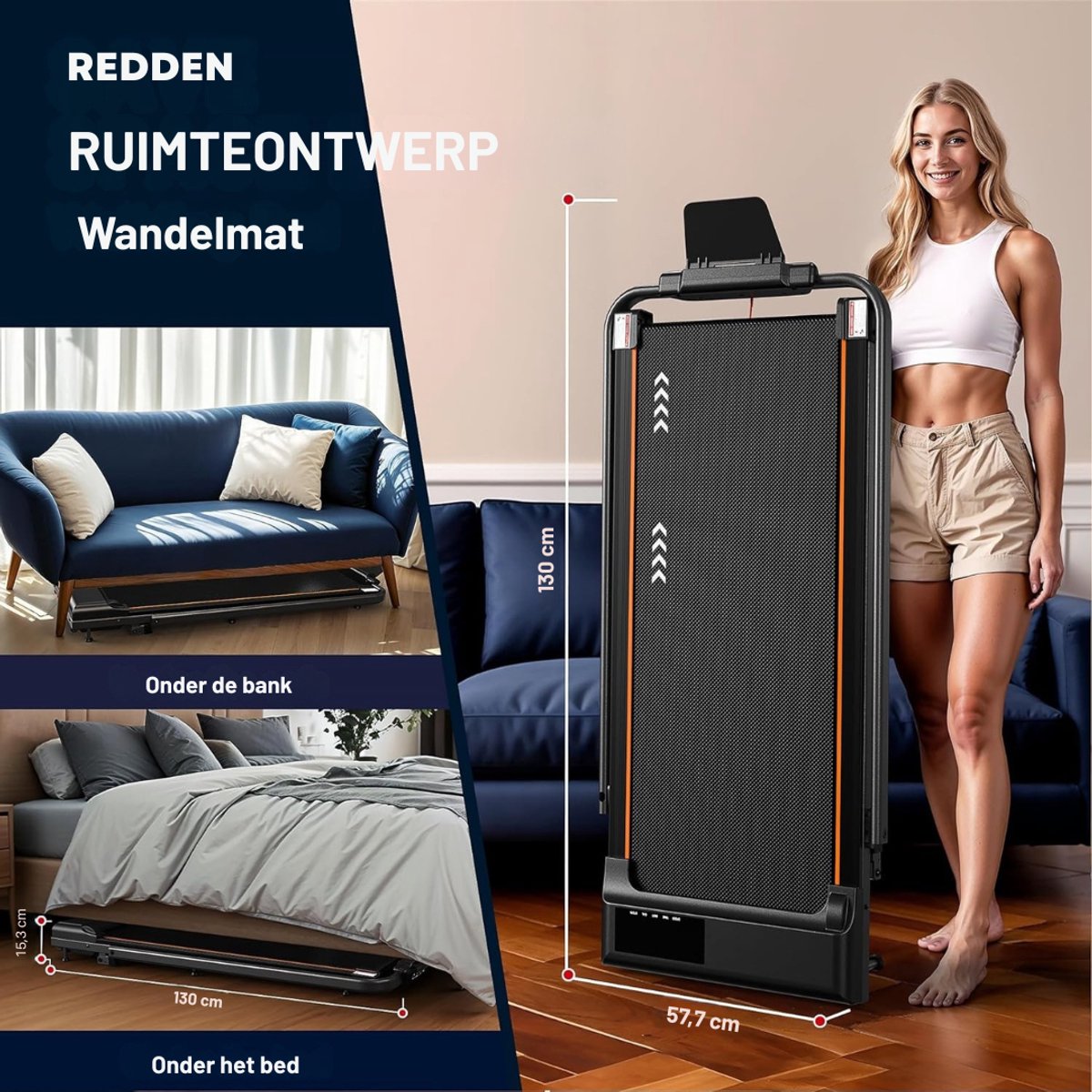 KAD® Loopbanden Voor Thuis - Compacte Hardloopband - Fitnessapparatuur voor Thuisgebruik - Zwart - 112cm x 57cm x 94cm thumbnail 2